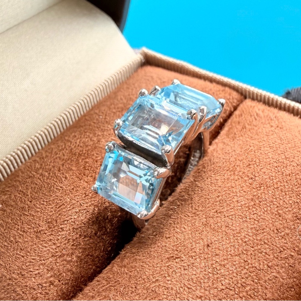 Aquamarine Princess Cut Silver 925 Thailand Ring